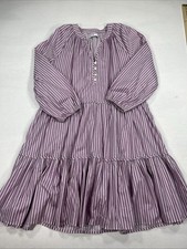 Sonoma Dress S Purple Striped Linen Knee Length V-neck Pleated Boho Cottagecore