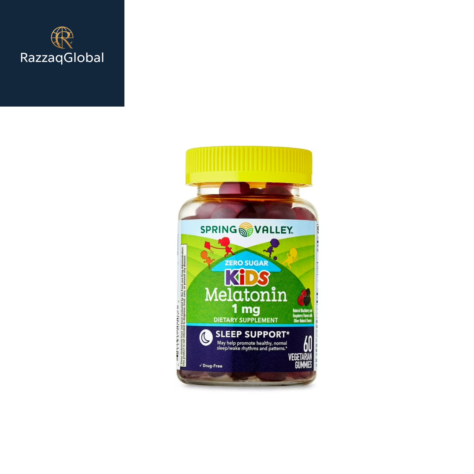 Spring Valley Kids Melatonin Gummies 1 mg, Zero Sugar, 60 Ct