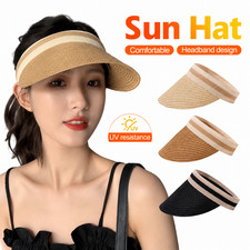 Women Foldable Straw Sun Visor Hat Wide Brim UV Protection Beach Travel Cap