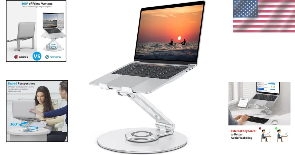 Алюминиевая подставка для ноутбука: регулируемая высота и вращающееся основание для комфорта - Изображение 2 из 4