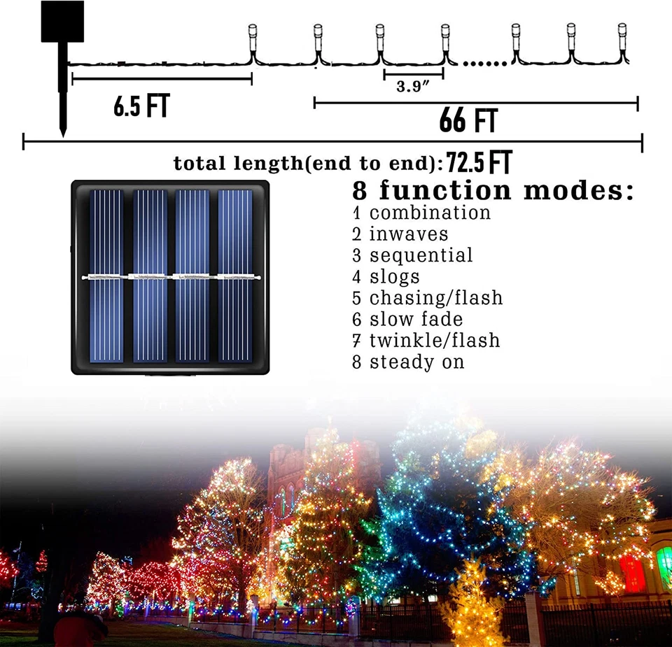 2 Pack Total 400LED 132FT Multi-Colored Christmas Solar String Outdoor Lights, S - Image 2 of 4