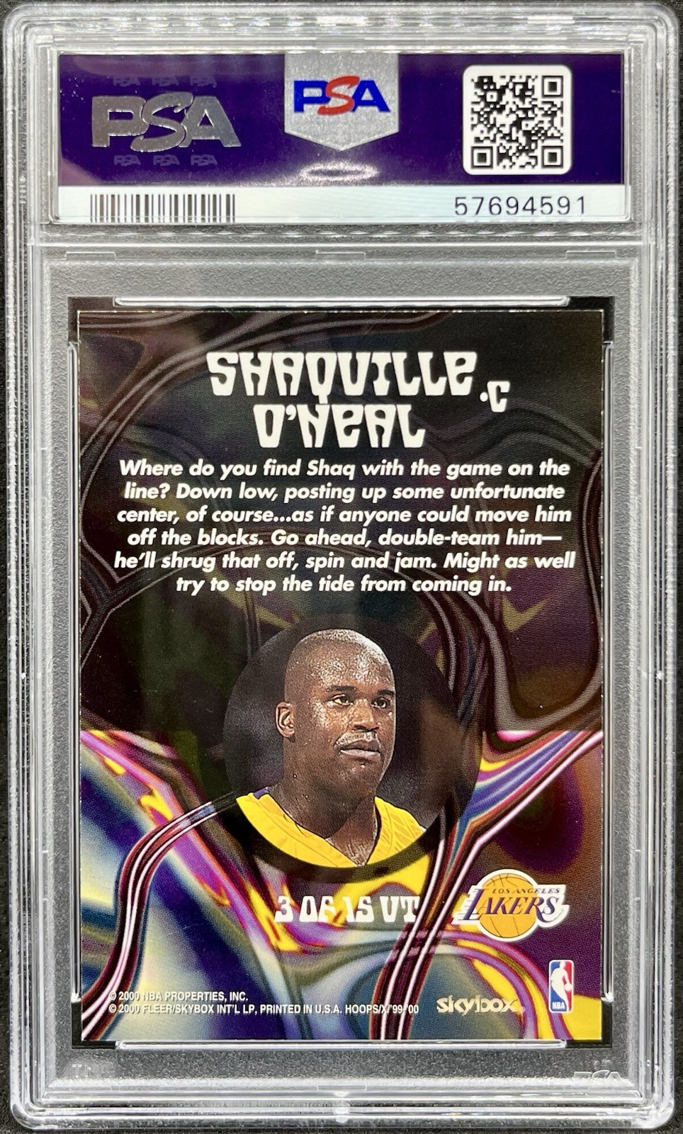 1999 HOOPS DECADE X Uptempo Insert #3 SHAQUILLE O'NEAL Holo PSA 7 HOF view 2