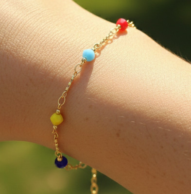 14K Gold Plated Brass Beaded Bracelet | Designer CZ Charm Jewelry for Women