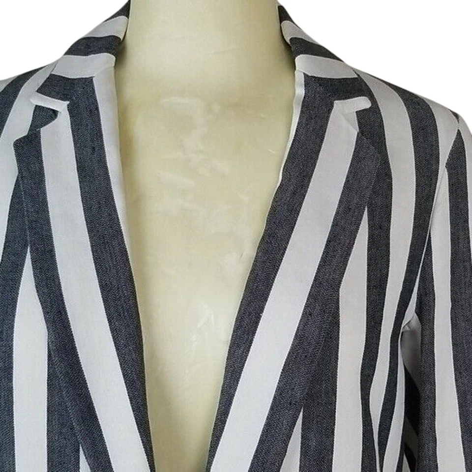 Zara Womens Striped Linen Blazer Sz S Coastal Grandma Minimalist Classic Preppy - Image 4 of 4