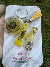 Resin Sunflower Keychain Set. Resin Keychains. Letter Sunflower keychain