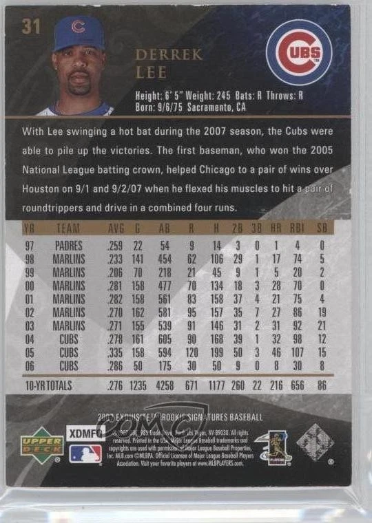 2007 Upper Deck Exquisite Rookie Signatures Gold /75 Derrek Lee #31 - Image 2 of 2