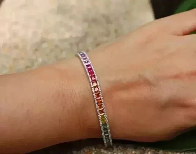 20 Ct Lab Created Rainbow Sapphire Women's Tennis Bracelet 14k White Gold Plated - Image 4 of 4