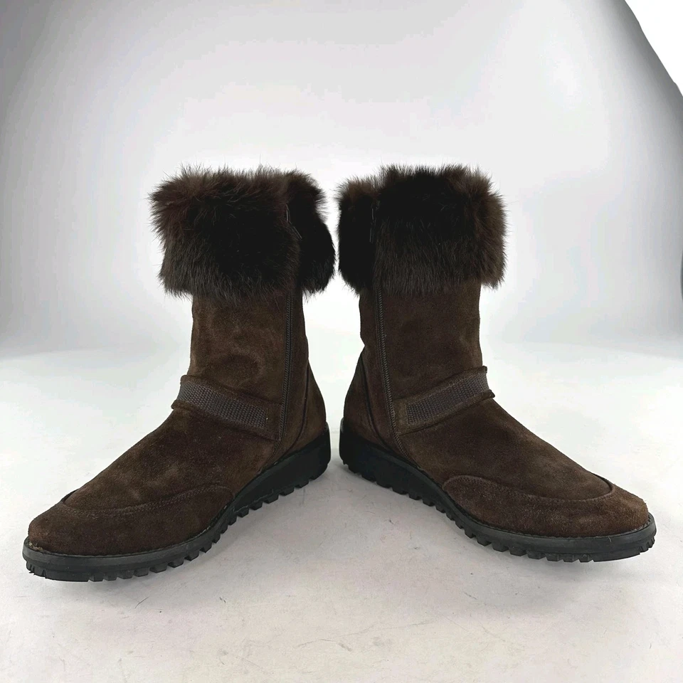 Botas Stuart Weitzman Media Pantorrilla Marrón EE. UU. 8 Mujeres Puño de Zorro Piel Forrada Cremallera Bota Foto 3 de 4