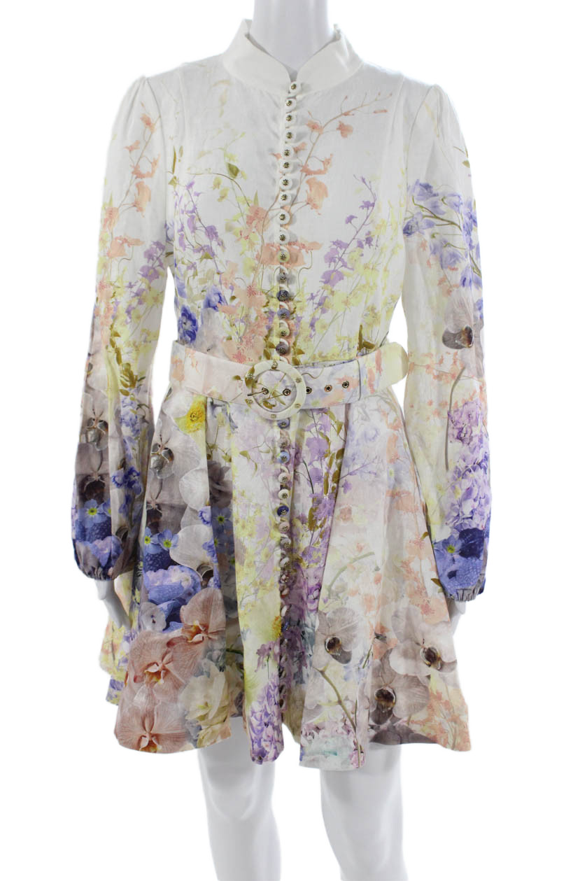 Zimmermann Womens Shirt Dress Floral Linen Long Sleeve Size 4Free Shipping in US $100+ Orders | $6.95 Orders Below