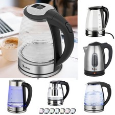 1.8L/2L 2000W 7 Colours Blue LED Illuminated Electric Glass Kettle Cordless UK