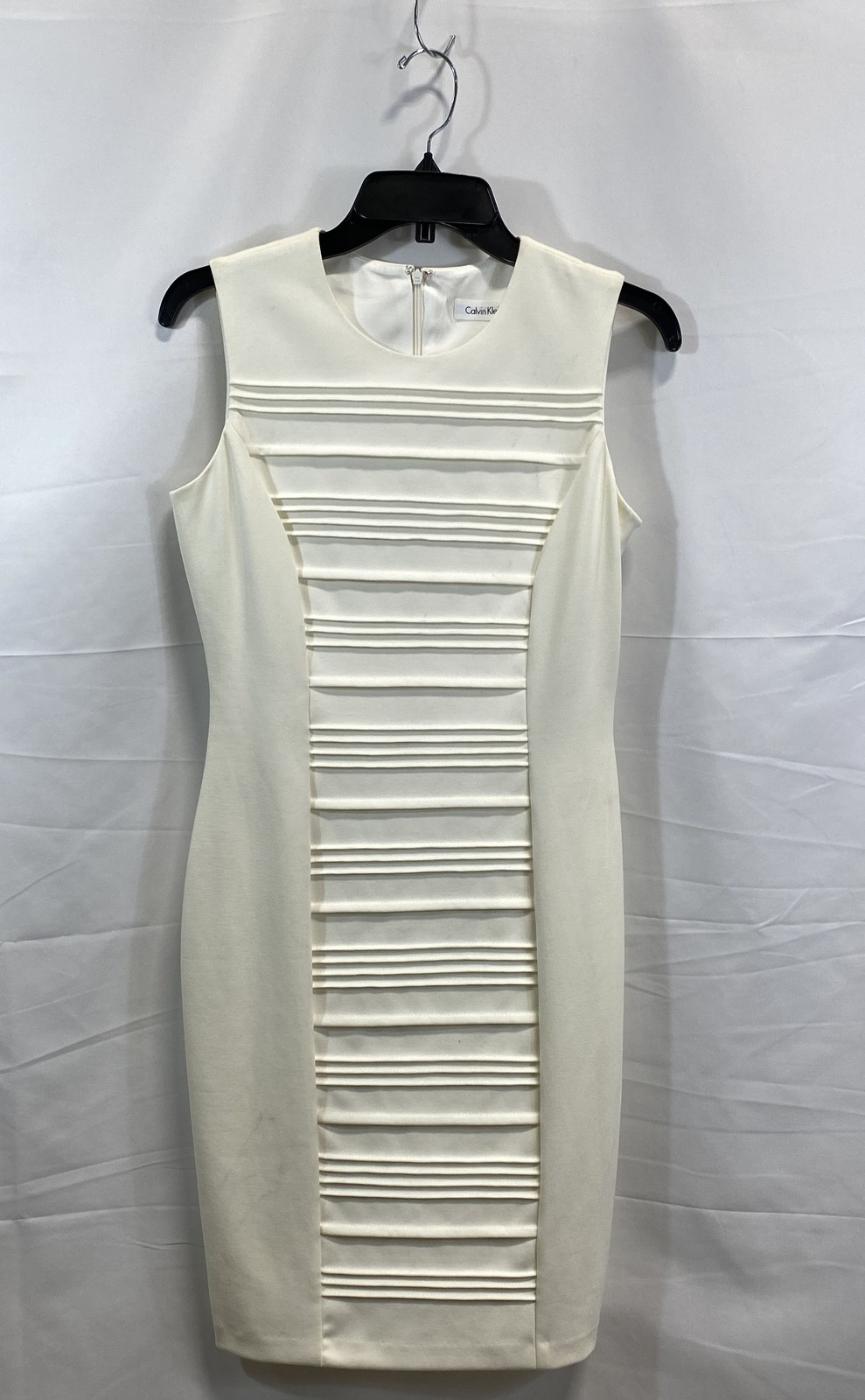 Calvin Klein Women's Off White Pin-Tuck Sheath Dress Sleevel