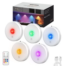 RGB Puck Lights with Remote Control,Under Cabinet Lighting,white,5PCS