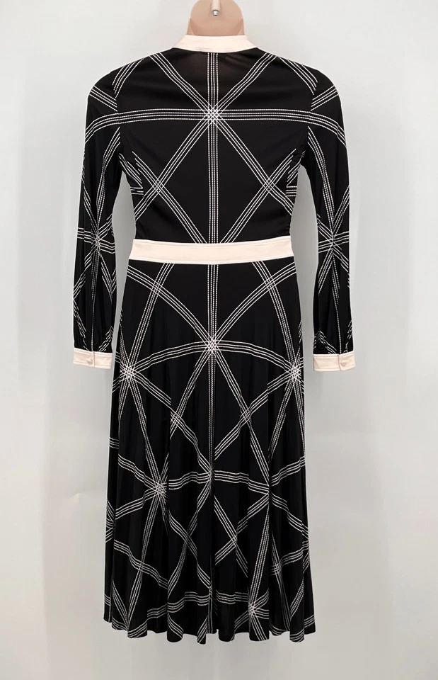 Vestido Tory Burch Anja Negro Puntada Diamante Talla M Mezcla Seda Midi Manga Larga Foto 2 de 4