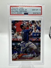 PSA 10 PSA DNA Autograph Rc Ronald Acuna Jr Auto 2018 Topps at Bat Blue Jersey