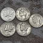 90% Silver Mercury Dimes, $0.50 Face Value, Circulated - Random Date
