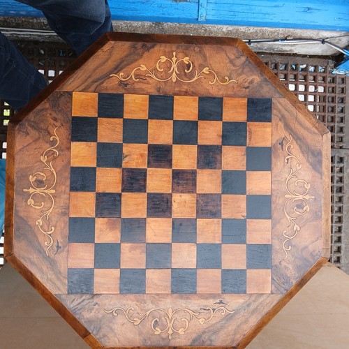 1850 Victorian Burr Walnut Trumpet Shaped Sewing Table Conversion To Chess Board - Picture 2 of 19