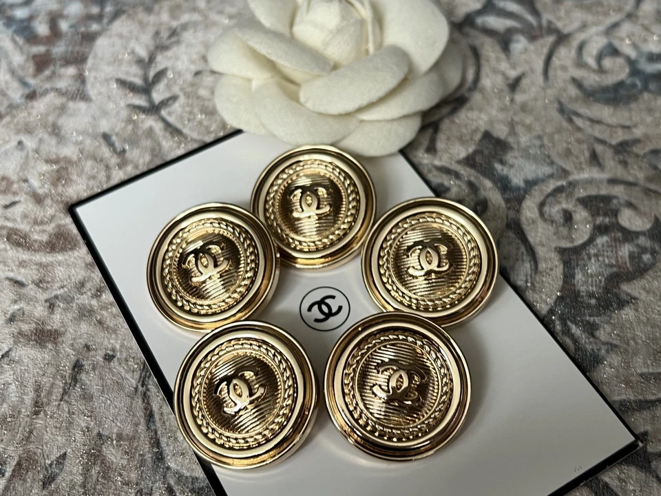 XL Knöpfe Ø 24 mm Set 5 Ersatzknöpfe Metall CC Chanel Knopf gestempelt Logo - Bild 4 von 4