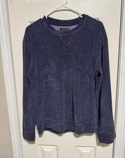 Zara Man Men's L Navy Blue Solid Crew Neck Long Sleeve Knit Pullover Sweater