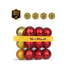 Festive 18-piece Shatterproof Red  Gold Ornaments - Perfect Holiday Decor