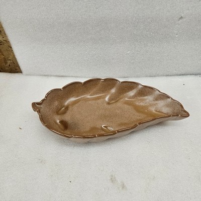 Vintage Frankoma LEAF BOWL No. 225 Pottery Plainsman Satin Brown Tan Dish 9.25''