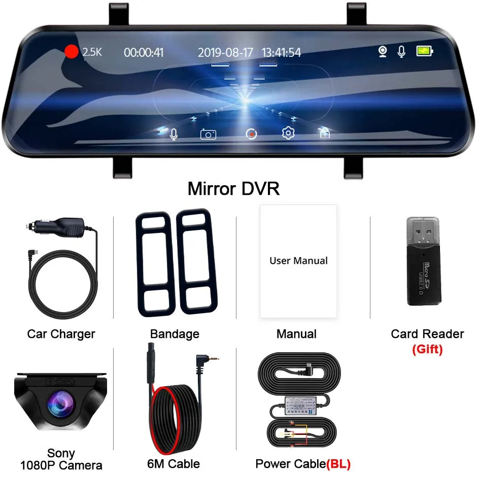 Dashcam - A Specchio Auto WIFI GPS Touch Screen Retrovisore Telecamera Specchietto - Miniatura 9
