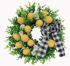 18 Inch Lemon Wreath for Front Door, Spring Summer Wreath with Artificial Lemon
