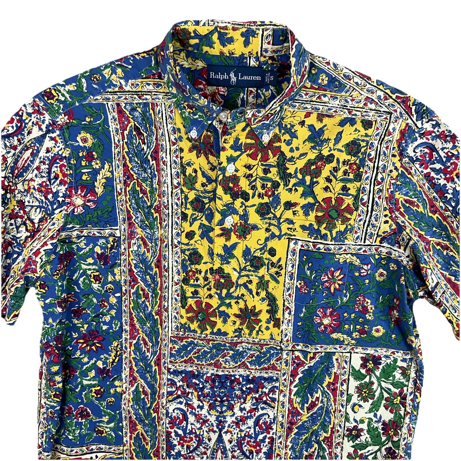Vintage Polo Ralph Lauren Shirt Men Sz S Floral Hawaiian 1/4 Button Pop Over 90s
