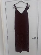 Zara Brown Light Knit Midi Dress Size S Crochet Summer Light Pretty Fashion Tie