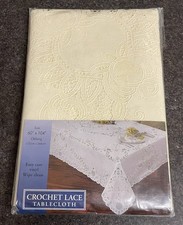 Elrene Crochet Lace Tablecloth Cream 60" x 104" Oblong Cottagecore Cottage Gypsy