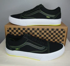 Vans BMX Old Skool Shoes Men's 7 Black Neon Yellow Women's 8.5 Suede Canvas