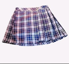 Justice Girls Plaid Pleated Skort Purple Pink XL Plus 16P/18P Button-Up, Pleat