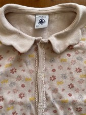 Petit Bateau EUC Blush Floral Cotton Knit Crochet Edged Coverall-24Mos