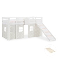 Hochbett 90X200 Kinderbett Mit Rutsche Stockbett Vorhang Weiß Grau Homestyle4U