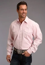 Stetson Mens Pink 100% Cotton End on End L/S Shirt