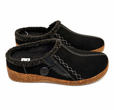 Earth Origins Aurora Johanna Black Suede Faux Fur Lined Clog Slippers 6.5 M