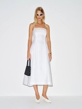 NEW Reformation Pomona Linen Lace Trim Midi Dress White US 2 UK 6
