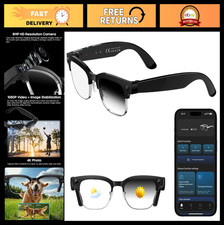 Smart Glasses with 8MP Camera, 1080P Video, AI Translation, Open-Ear Audio, Blue