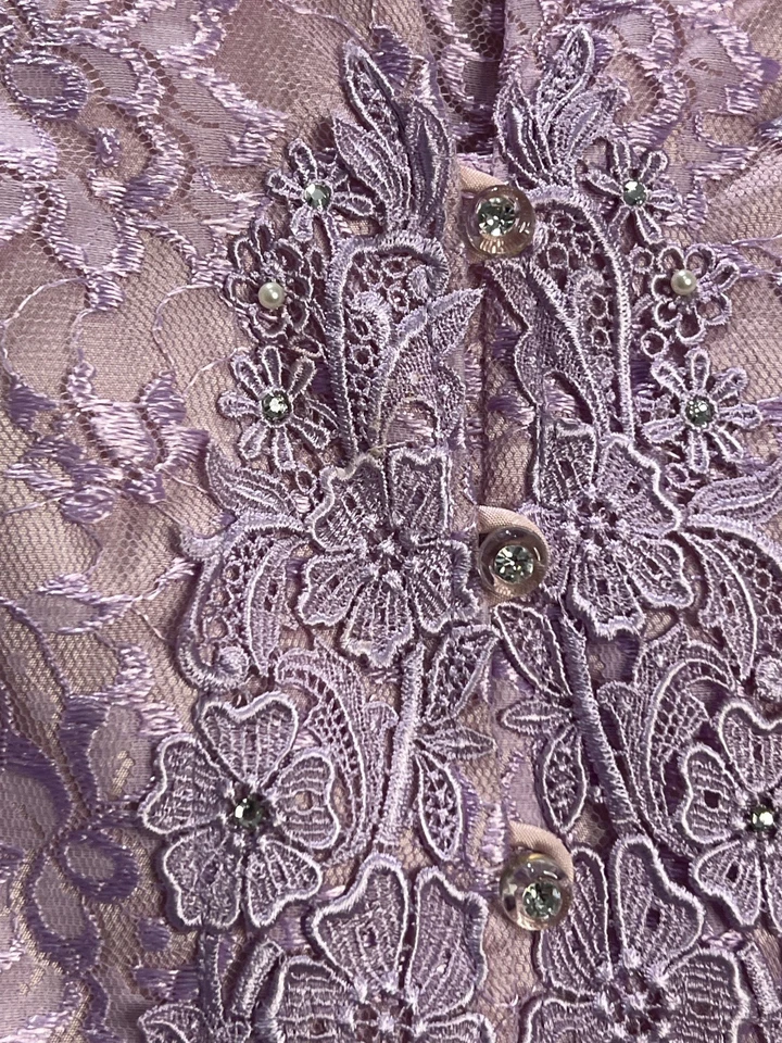 Jodi Scott York Vintage Lavanda Encaje Dos Piezas Falda Traje Talla 12 Estrás Foto 3 de 4