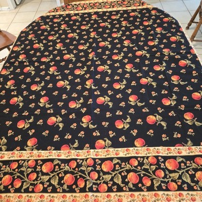 April Cornell Tablecloth Black Apple Print 100% Cotton 54 X 54  Fruit Harvest