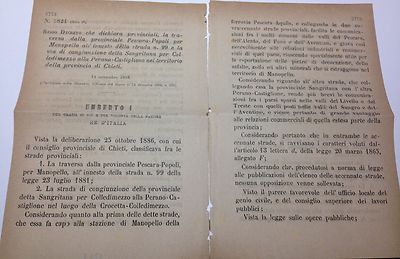 Royal Decree-14/11/1888 Provincial Declaration di Pescara Popoli e Chieti - 536