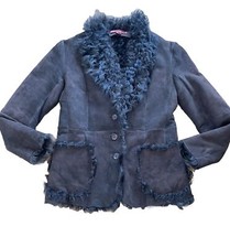 191 Sundance Catalog Leather Suede Shearling Mongolian Fur Lined Jacket 4