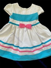 Fiorella Baby EUC White/Pink/Blue 100 Woven Cotton Lined Dress-18 Months