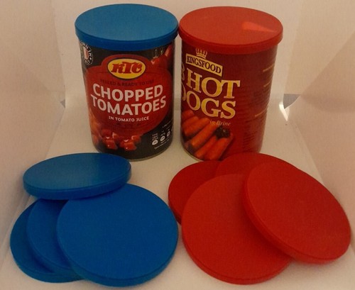 Can Lid Covers/Toppers ( pack of 10 food covers cans hot dogs / tomatoes etceter - Afbeelding 1 van 1