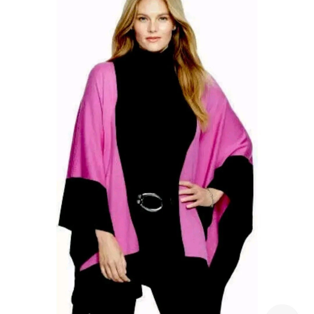 NWT Ralph Lauren LRL Pink Gray Colorblock Wool Blend Poncho Cape Size PXS/PS