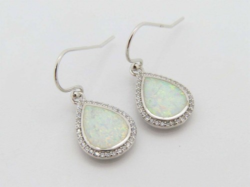 2.50 Ct Pear Cut Fire Opal Drop & Dangle Women's Earrings 14k White Gold Finish - Picture 2 of 12
