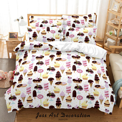 3D Ice Cream Cake Pattern Black Quilt Cover Set Duvet Cover Bedding Pillowcases