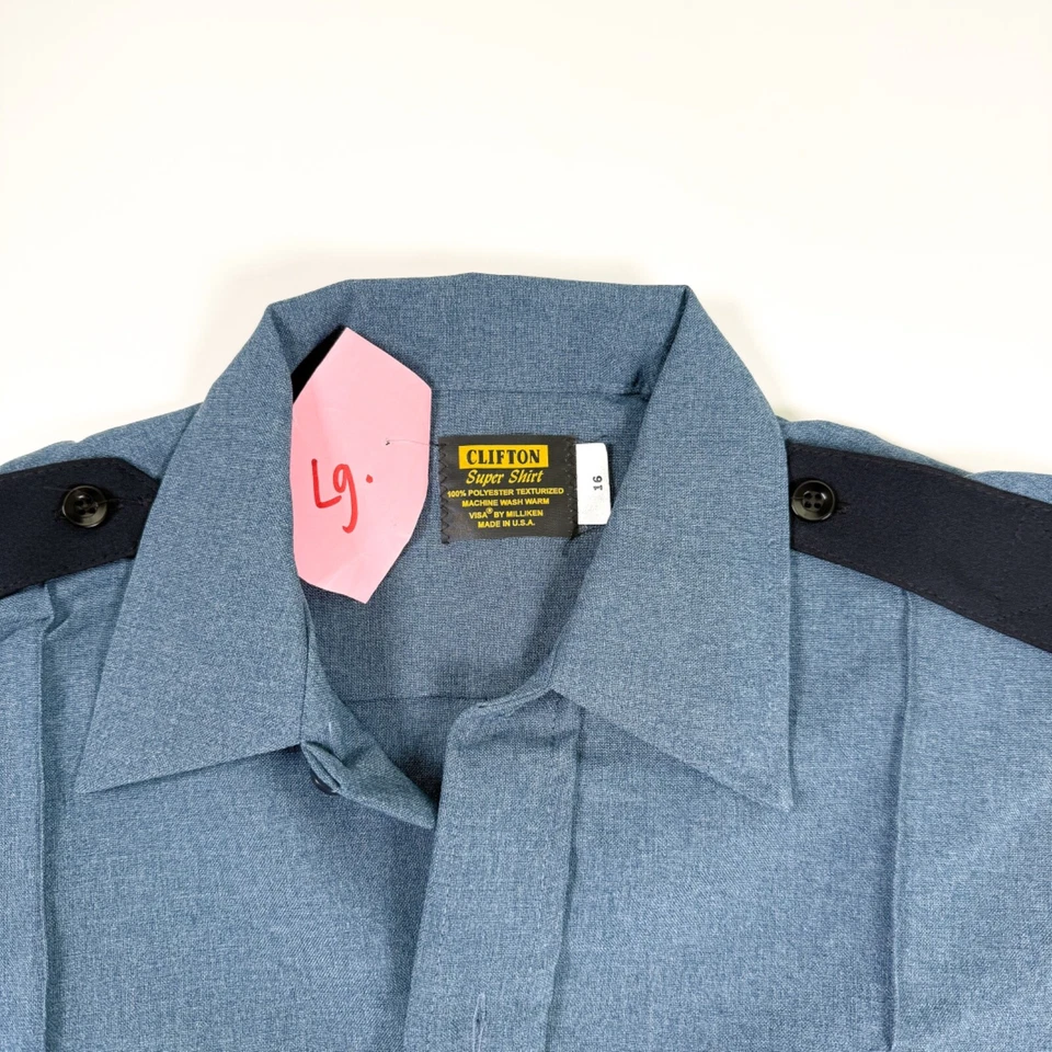 Vintage Clifton Blue Uniform Button Up Shirt Short Sleeve Large 16 Cop Security - Image 2 of 4