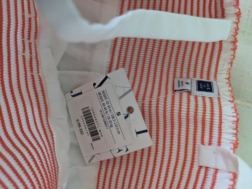 Janie and Jack Girls White Cotton Smock Top size 5 Orange Contrasting Stitching - Picture 3 of 6