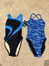 *READ* Lot 2 TYR Swimsuit Women Size 30 Tyreco MaxFit Black Blue Y24