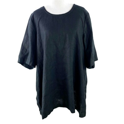 Blue Fish Women's 100% Linen Black Short Sleeve Pullover Tunic Size Large